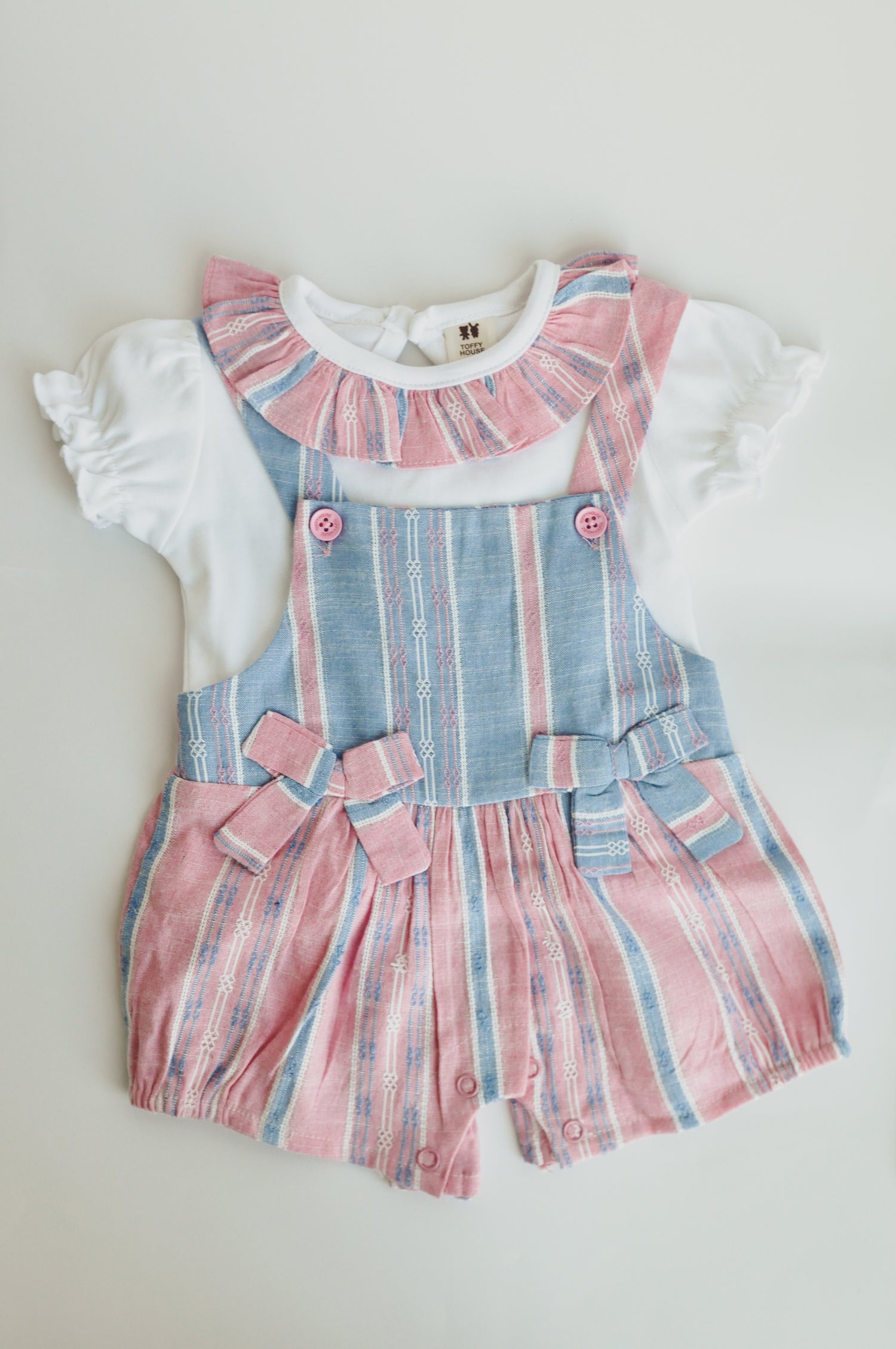 Pastel Stripe Ruffle Romper Dress Set