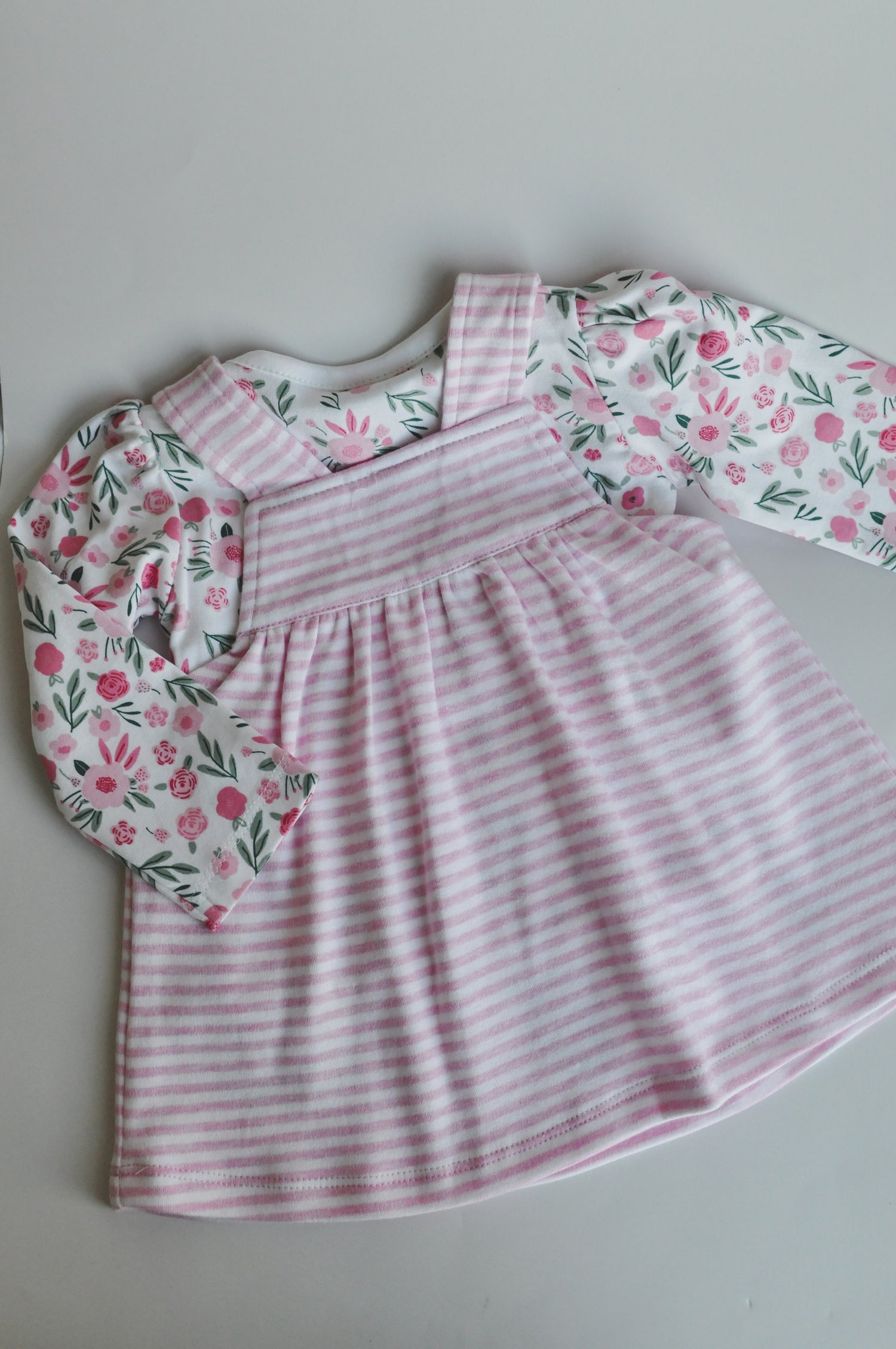 Baby Girl Pink Stripe Dress with Floral Top