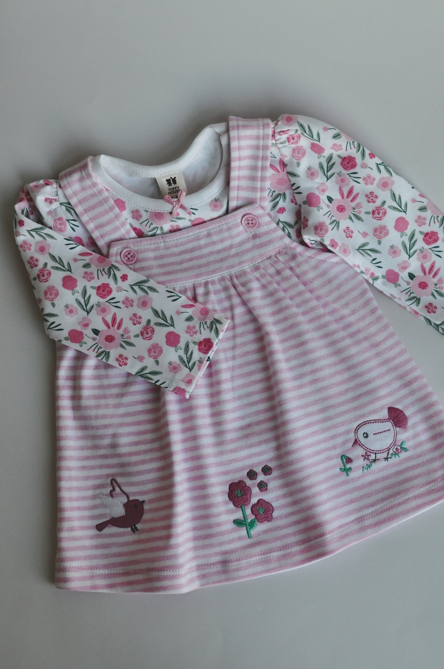 Baby Girl Pink Stripe Dress with Floral Top