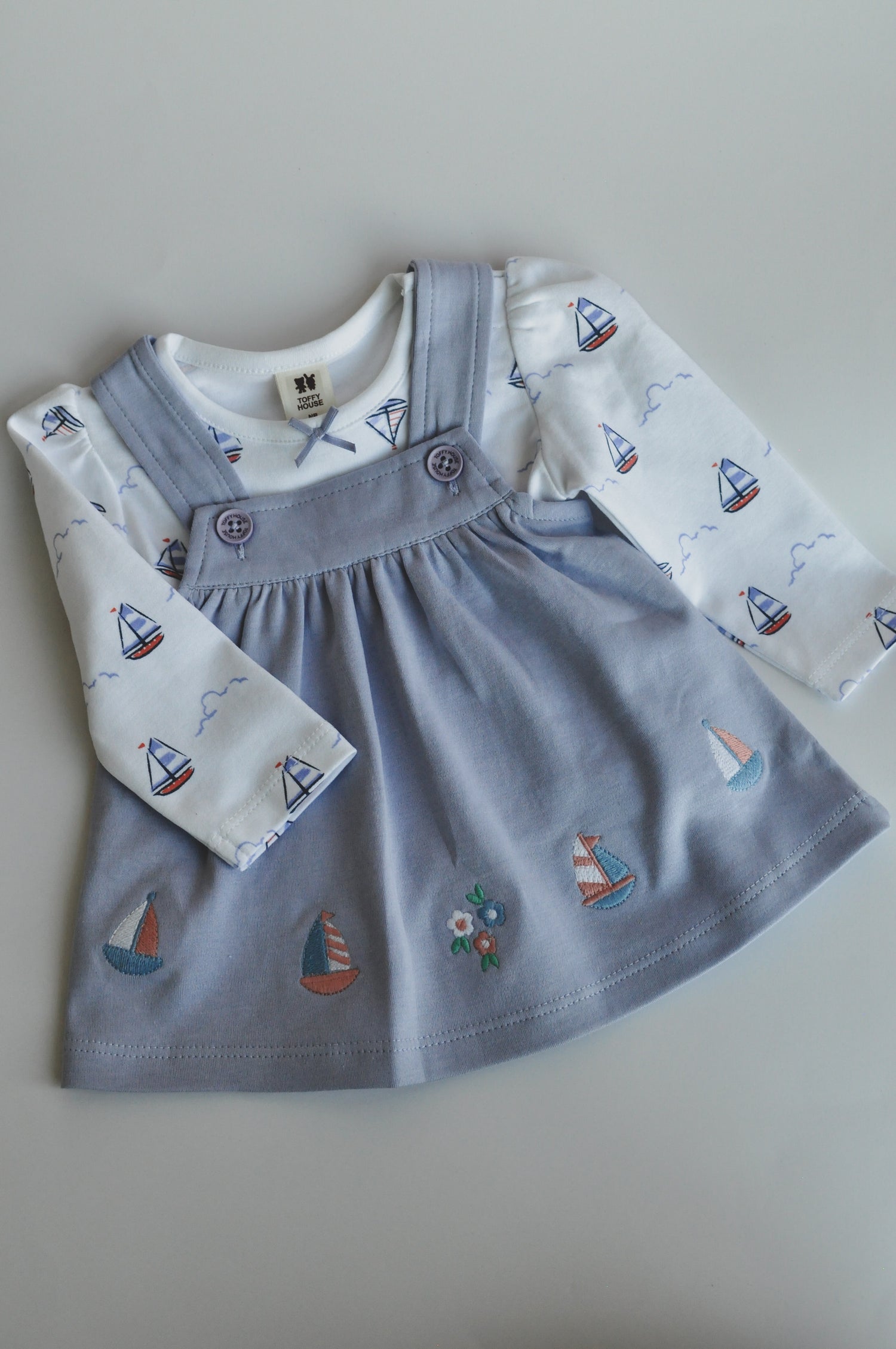 Baby Girl Sailboat Print Dress with Long Sleeve Top