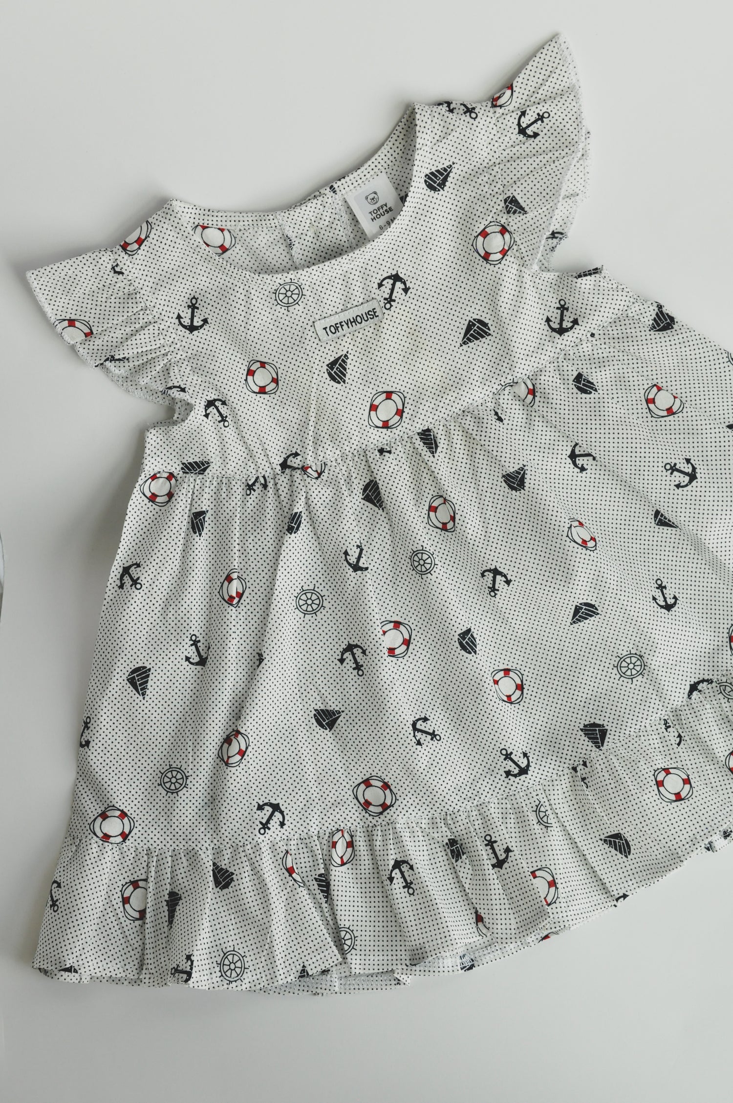 Nautical Print Ruffle Dress