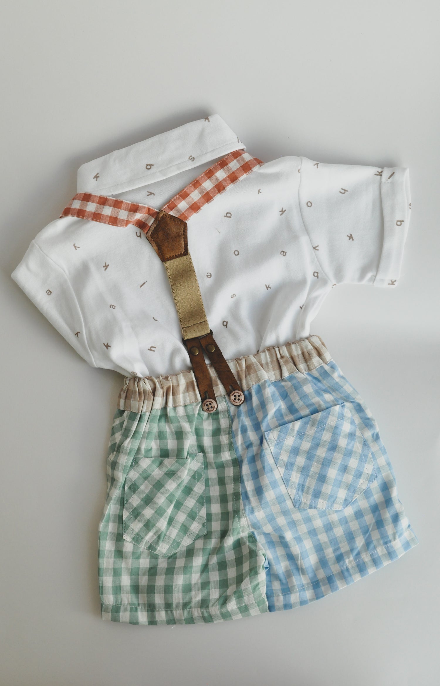 Vintage Check Suspender Shorts Set