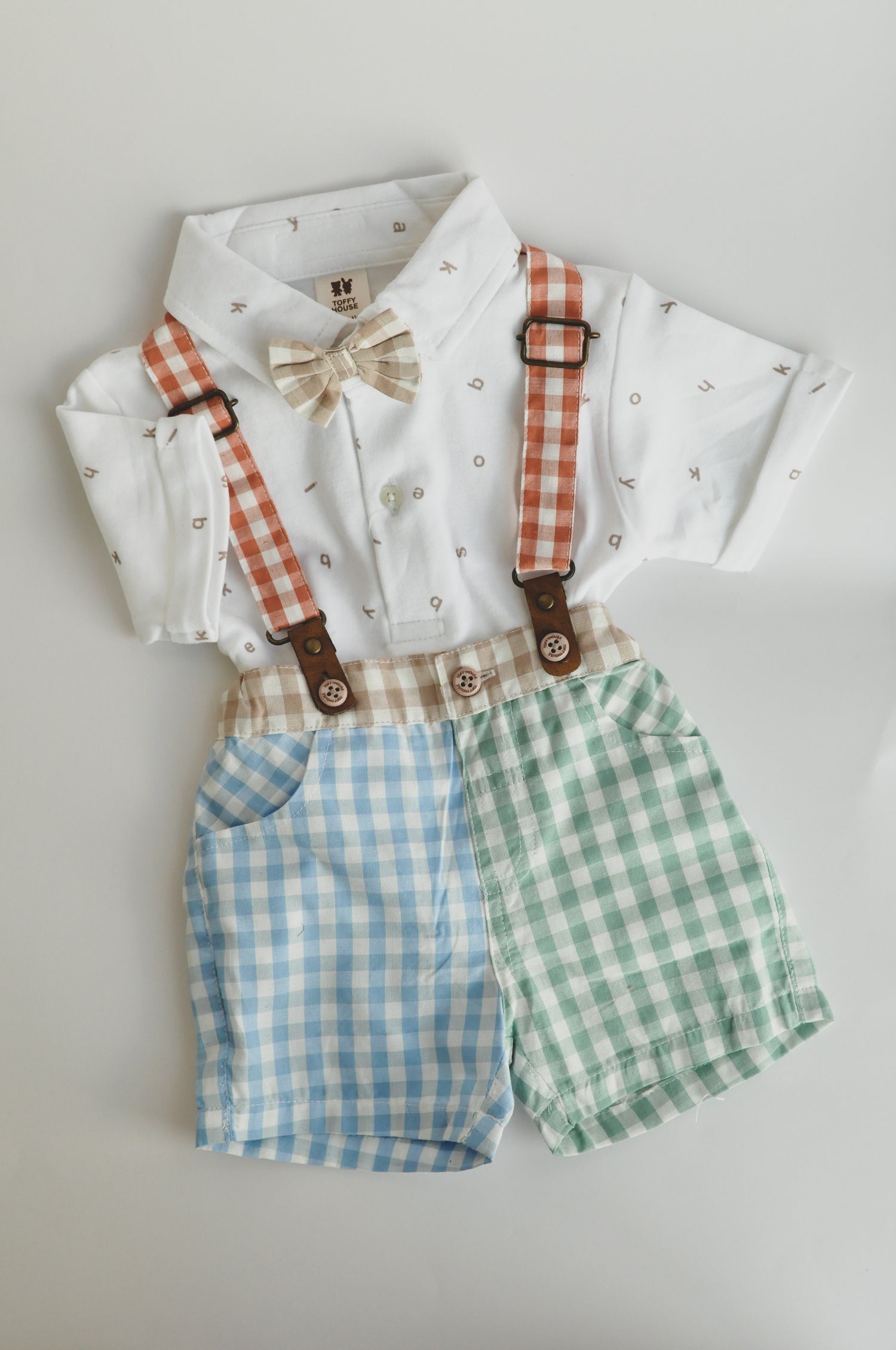 Vintage Check Suspender Shorts Set