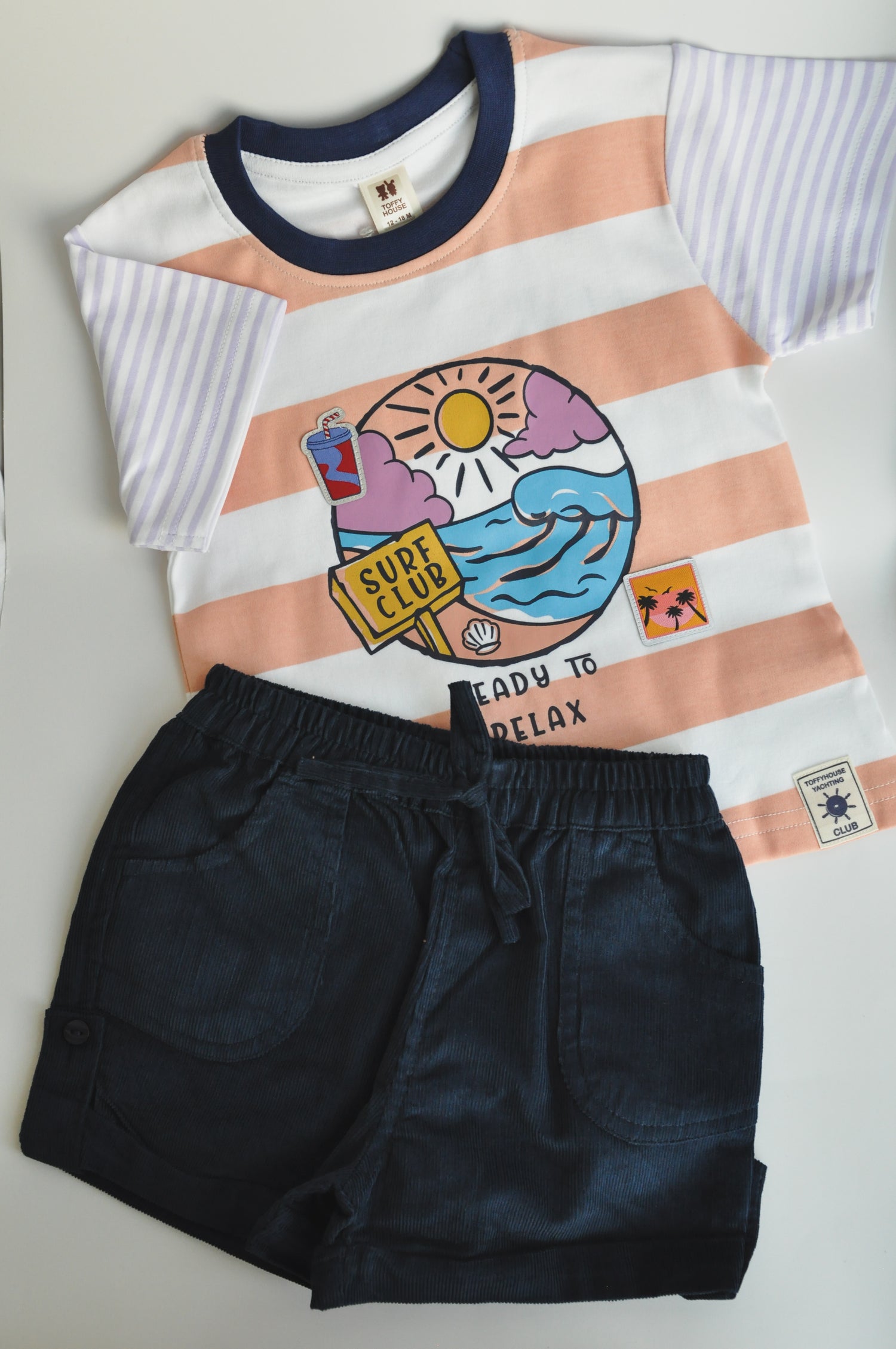 Boys Surf Club 100% Cotton T-Shirt & Navy Shorts Summer Set