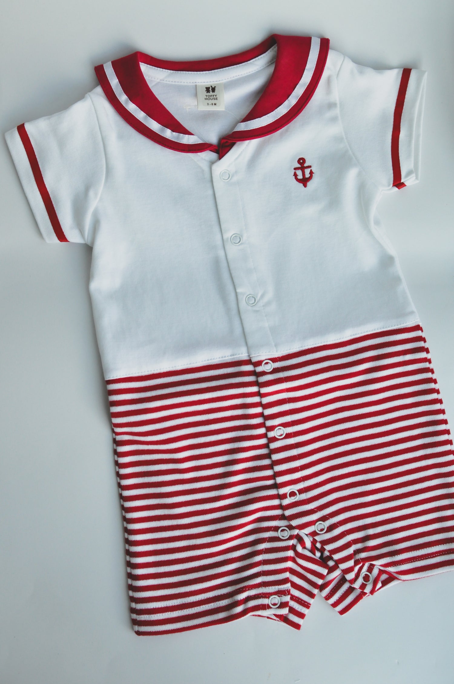 Baby Girl Nautical Sailor Romper – Red & White Striped