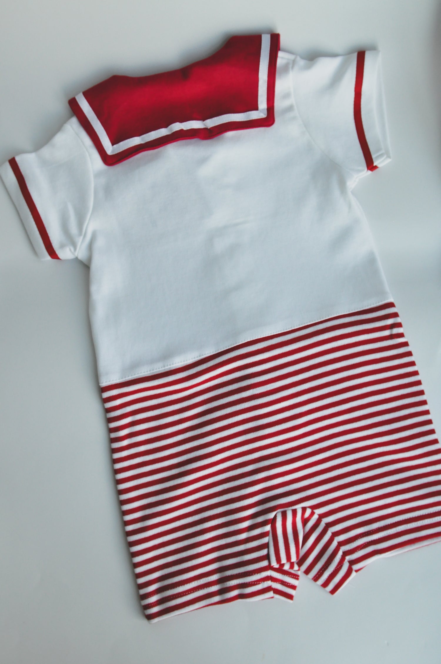 Baby Girl Nautical Sailor Romper – Red & White Striped