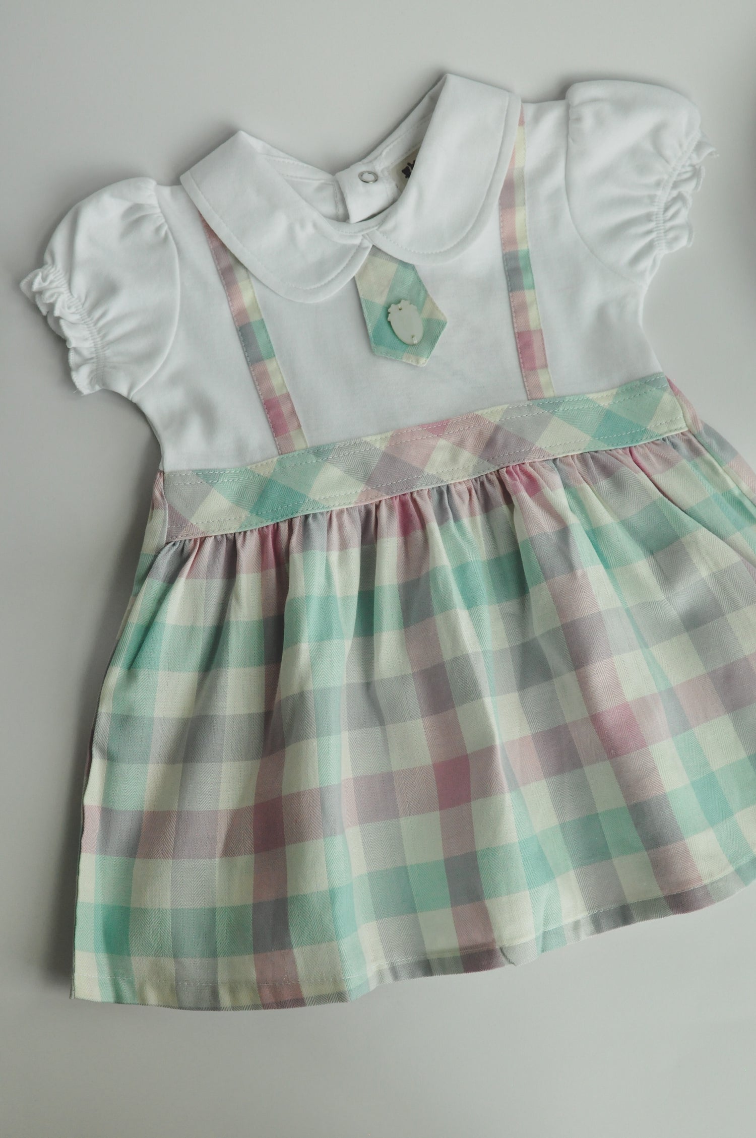 Baby Girls Pastel Check Dress with Peter Pan Collar