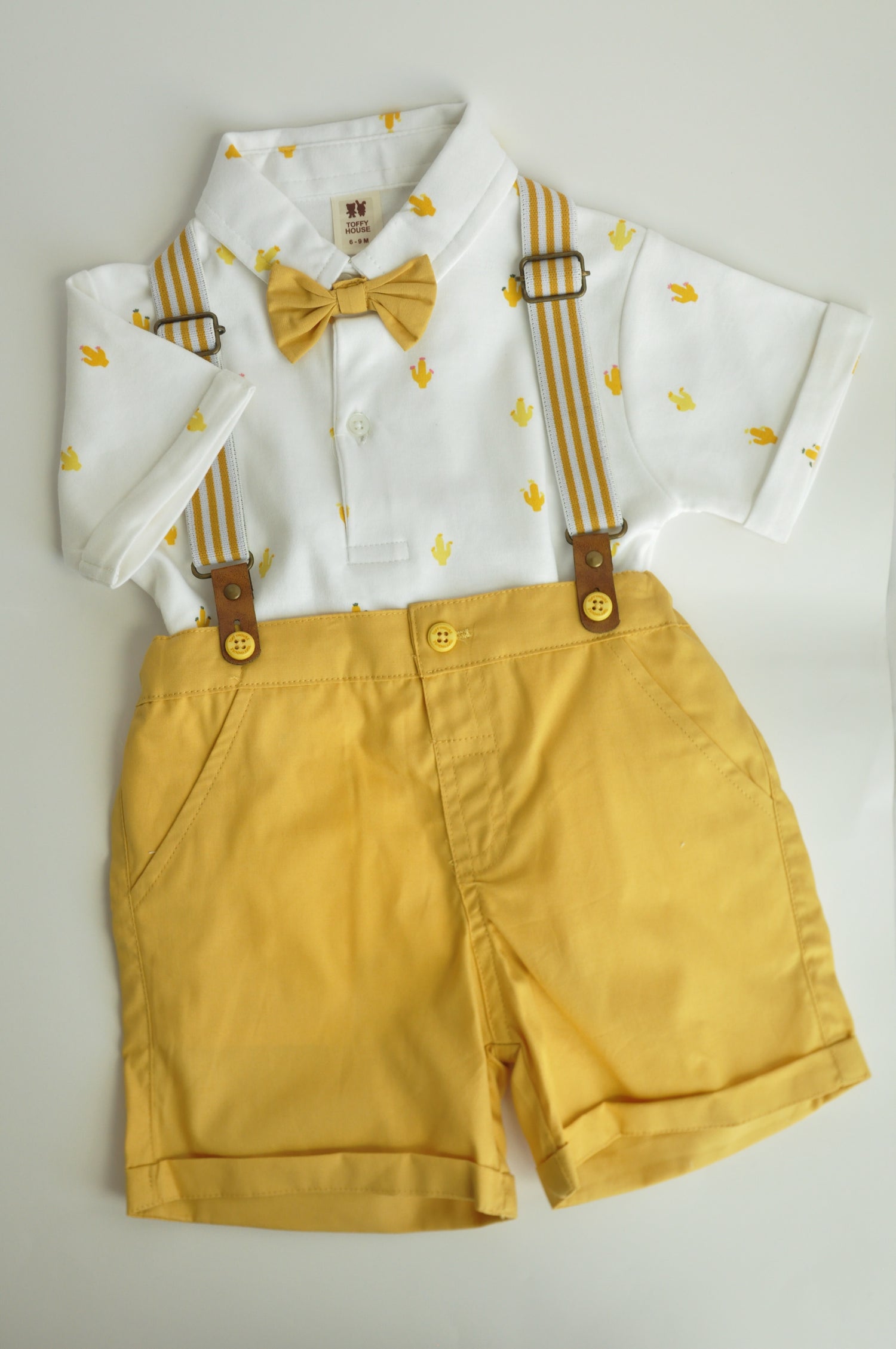 Sunny Mustard Suspender Shorts Set