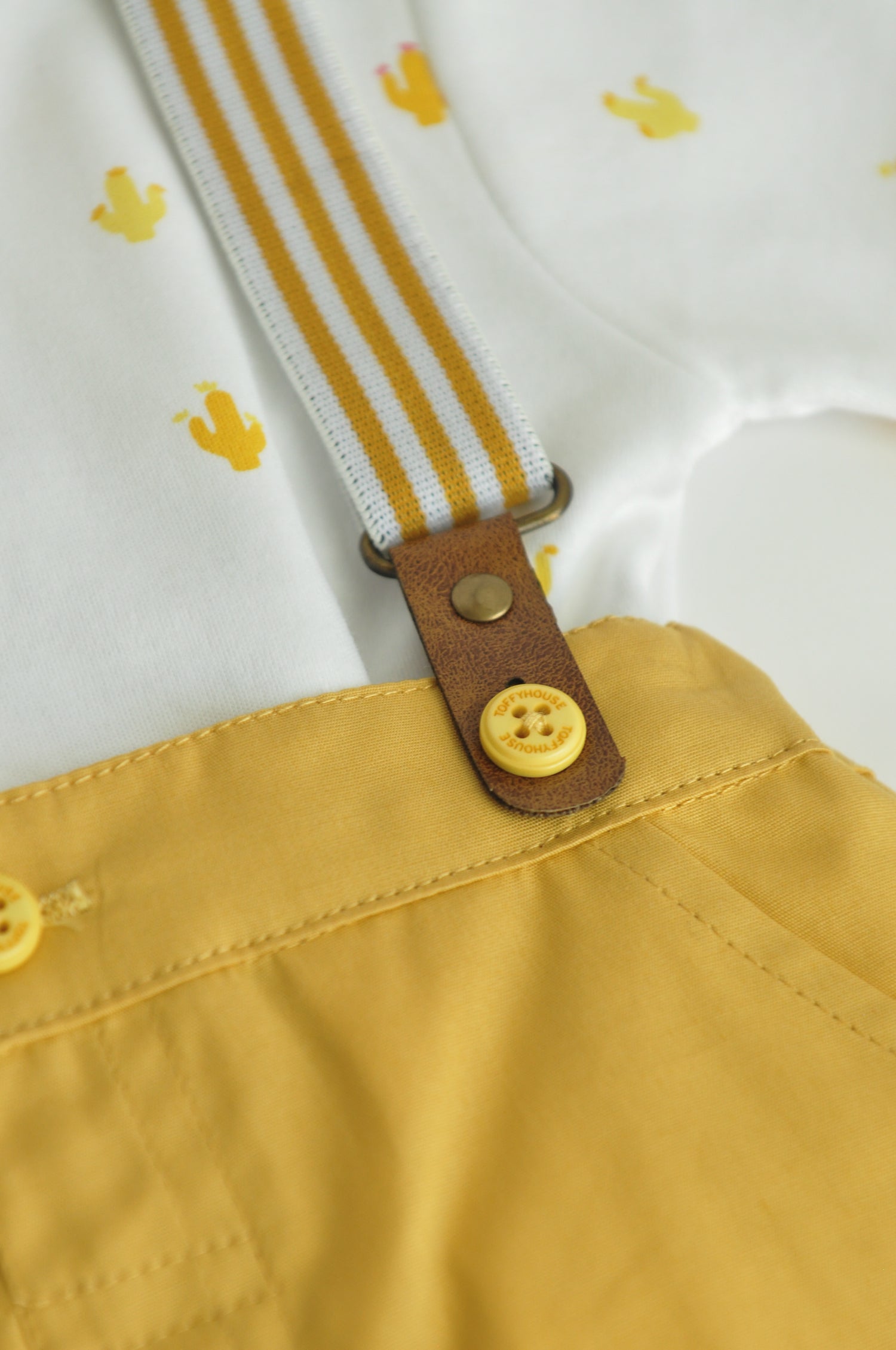 Sunny Mustard Suspender Shorts Set
