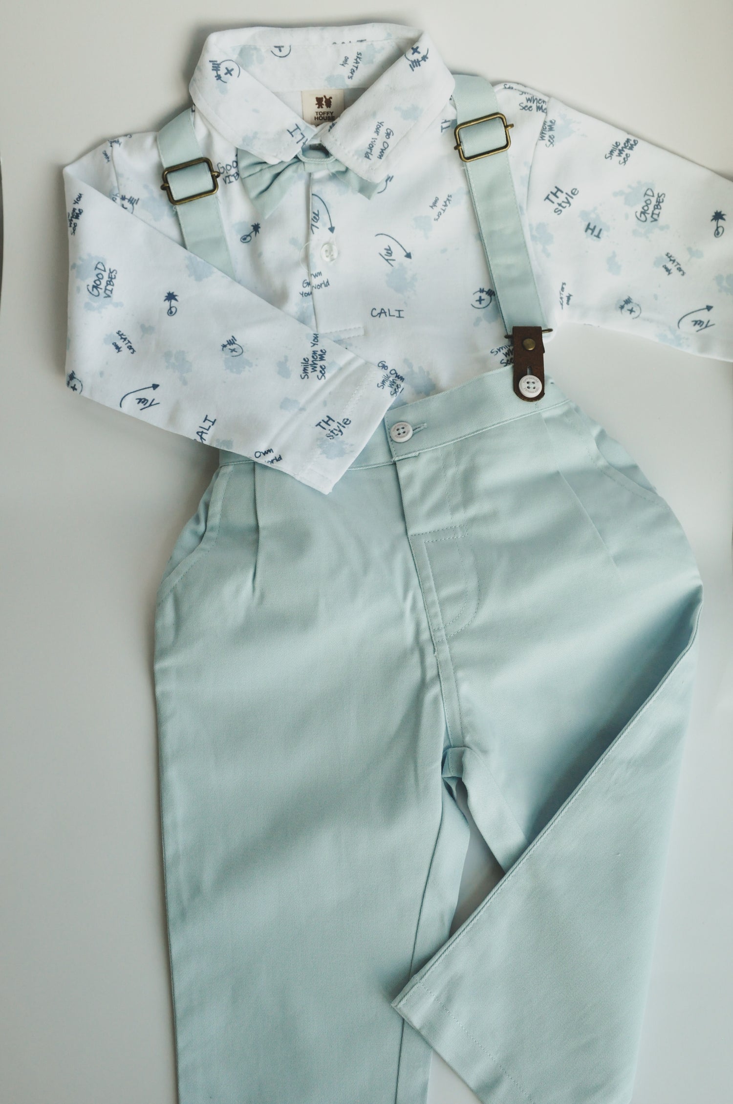 Baby Boys Mint Green Shirt and Suspender Pants Set
