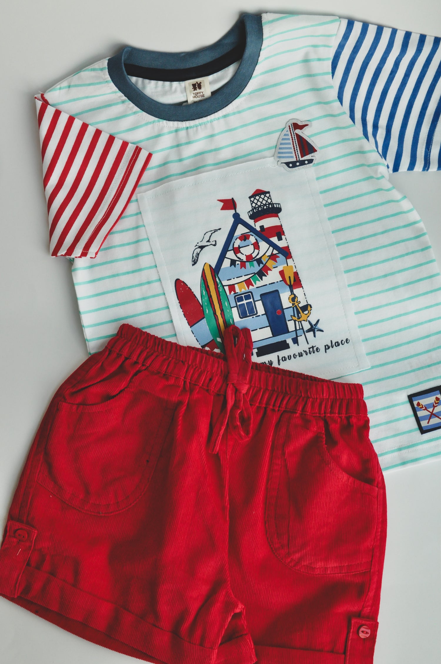 Sailor Stripe Tee & Red Shorts Set